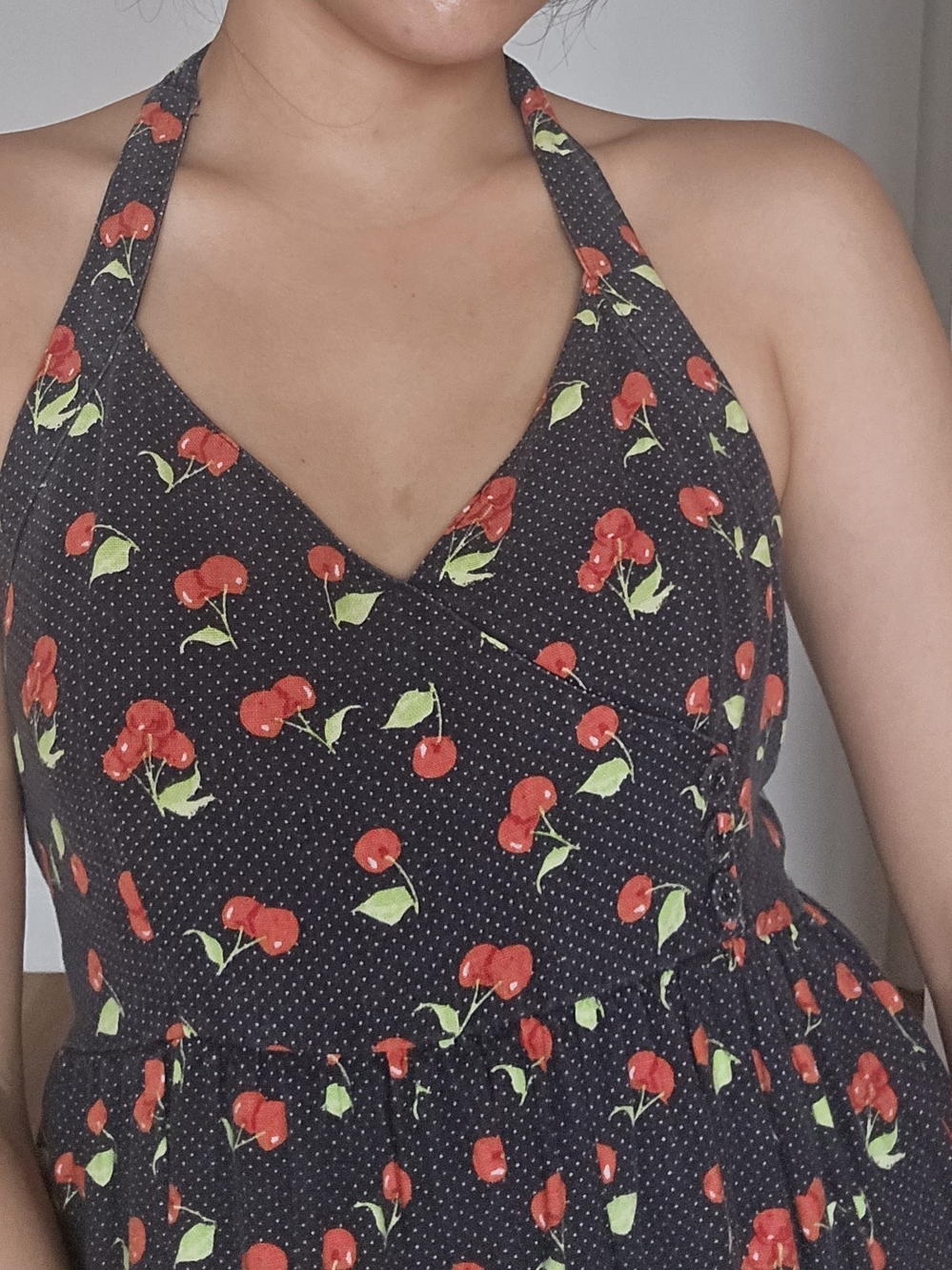 Black Halter Sundress with Red Cherry Print